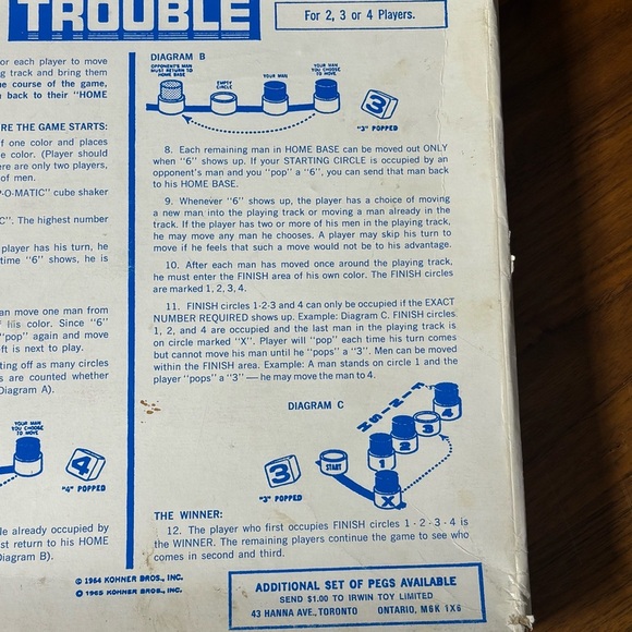Vintage 1965 Canadian bilingual Trouble board game w/ classic pop-o-matic bubble - Picture 7 of 8